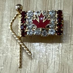 Vintage Canadian Flag Red & Clear Crystal Embellished Brooch‎ EUC Photo 0