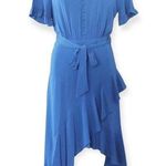 CeCe Ruffle Midi Dress The Dixie V-Neck Blue Size 4 NWT $139.00 Photo 0
