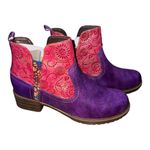 Gracosy Women 8.5 39 Leather Block Heel Ankle Boots Handmade Multicolor w/Zipper Purple Photo 1
