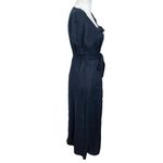 Sleeper Brigitte Linen Midi Dress Navy Size Small Puff Sleeve Tie Waist Classic Blue Photo 4