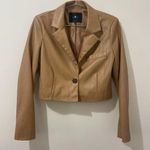 7 For All Mankind Faux Leather Cropped Tan Blazer Jacket Womens Size Small NWOT Photo 0