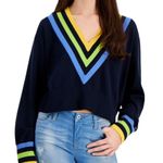 Tommy Hilfiger NWT Striped-trim Cropped Sweater In Sky Capt Multi Photo 2