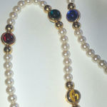 Vintage Faux Pearl Red Green Purple Blue Cabochon Beaded Boho Necklace White Photo 4