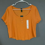 Wild Fable Orange Ribbed Button Short Sleeve Crop Top XXL NWT Photo 0