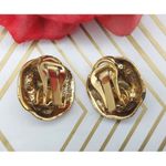 Gold Tone Round Swirl Faux Pearl Textured Clip On Earrings Fancy Wedding Formal Photo 5