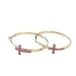 Wholesale Bulk Lot 5 Pairs Cross Hoop Earrings Pierced Gold tone NWT New Photo 0