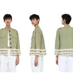 ZARA Tassel Pom Crochet Fringe Boho Utility Jacket Green Size XS Photo 3