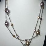 Silver Tone Faux Lavender and Cream Pearl Station Necklace Photo 0