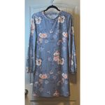 SO  Womens NWT Long Sleeve Floral Dress Size L Blue Pink Gray Crew Neck Casual Photo 1