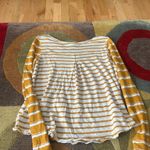 We The Free Free People  Mustard Yellow White Stripe Long Sleeve Tee Shirt Large Photo 3