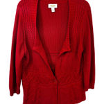 Talbots  Plus Size 1X Cardigan Knit Sweater Red Cable Button Front Office 1722 Photo 0