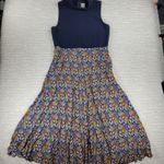 Anthropologie Tiny Sleeveless Mixed Media Midi Dress XL Rayon Print Navy Boho Photo 0