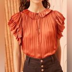 Ulla Johnson Elli Top Satin Blouse Shirt Orange Size 2 As Seen On TV Pleated Tie Photo 14