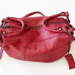 Linea Pelle Collection Dark Red Leather Crossbody Duffel Bag Purse Zip Top Bag Red Photo 8