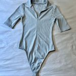 Good American Ribbed Knit Zip Polo Short Sleeve Bodysuit Gray Size 2 Photo 0