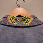 Vintage Storybook Chambray Blue Button Up Shirt Aztec Native American Bead Large Photo 5