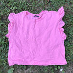 ZARA  Pink Ruffle‎ Sleeve Crop Top Women's Small Short Sleeve Casual Photo 0