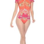 Johnny Was NWT Wave Surf One Piece Neoprene Orange Pink Floral Swim Suit $298 Photo 5