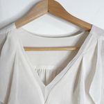 None V-Ruffled Neckline Long Puff Sleeve Ivory Pullover Blouse Photo 4