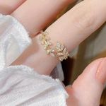 Boutique NEW Women's 14k Gold Filled‎ Solid Leaf Simulated Diamond Adjustable Ring Photo 0