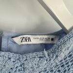 ZARA Blue Cotton Top Crochet Eyelet Lace Floral Cutout Puff Sleeve Size Small Photo 8