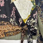 Anthropologie Tiny Green Black Patchwork Blooms Blouse Womens XS Tie Shirt Tops Photo 3