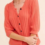 Free People  Sloane Women's Coral‎ Ribbed Puff Sleeve Cropped Cardigan Top Photo 0