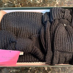 Kate Spade 3PC KNOTTED BOW BOX HAT AND GLOVES SET BLACK GLITTER NIB R Photo 0
