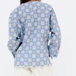 ZARA Blue & White Floral Embroidered Boho Eyelet Linen Blouse Women Sz S Photo 1