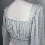 By The River Womens Gray Sheer Squared Neck Gold Speckle Crop Smocking Top small Photo 3