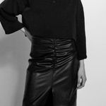 ZARA NWT Black Faux Leather W/ Ruching Midi Skirt Photo 0