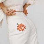 Reformation White Floral Embroidered Cynthia Straight Jeans Photo 6