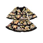 Entro  Women's Black Floral Bell Sleeve Knee Length Dress Size S Photo 4