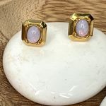 Vintage Gold Plated Oval OPAL STUD EARRINGS 9.5mm Wide by 11mm Long Rectangle Photo 0