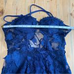NWOT Navy Blue 3D Floral Appliqué Sheer Panel Gown Size Small Photo 7