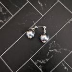 Vintage Stud Earrings Silver Tone Ball Dangle Shiny Mirrored Photo 2