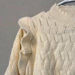 FRNCH New  Paris Cream sweat Valeria Ruffle Shoulder Pointelle Sweater Photo 8