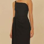 Farm Rio NWOT  Linen Blend Black One Shoulder Bow Smocked Wrap Maxi Dress Sz M Photo 1