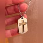 Silver and Gold Cross Mixed Metal Pendant Necklace dog tag dainty chain Photo 2