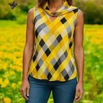 Nine West Yellow and Black Asymmetrical Sleeveless Tank Top Photo 0