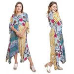 Umgee  USA Floral‎ Patchwork Kaftan Dress Flowy Bohemian Style Asymmetrical Hem M Photo 1