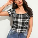 SheIn Square Neck Plaid Fitted Top Photo 0
