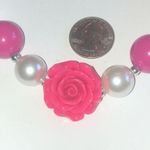 White Faux Pearl Pink Beaded 3D Resin Flower Floral Boho Necklace Photo 3