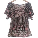 Apt. 9  Brown & Pink Floral Short Sleeve Blouse Y2K Cottage Fairy Size Small Photo 2