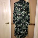 ZARA Premium Denim Floral Button Front Long Blouse Black Small Photo 1