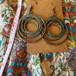 Boho Patina Copper Turquoise Multi Circle Hoop Dangle Earrings Gypsy Style Blue Photo 2
