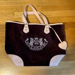 Juicy Couture Pam Gela Velour Dark Purple and Pink Leather Large Tote Bag Photo 0