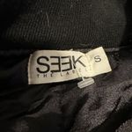 SEEK the Label Women’s Seek Sz: S black satin bomber jacket corset-style lace-up back. Photo 7
