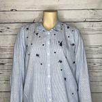 Pacific&Co G.H. Bass & . NWT Sz XXL Blue & White Stripe Embroidered Button Down Shirt Top Photo 1