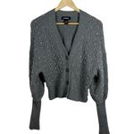 EXPRESS  Embellished V-Neck Balloon Sleeve Cardigan in Grey Size XS Photo 4